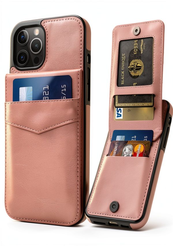 Entronix Slim Leather Wallet Case iPhone 15 Pro Pink Red-1