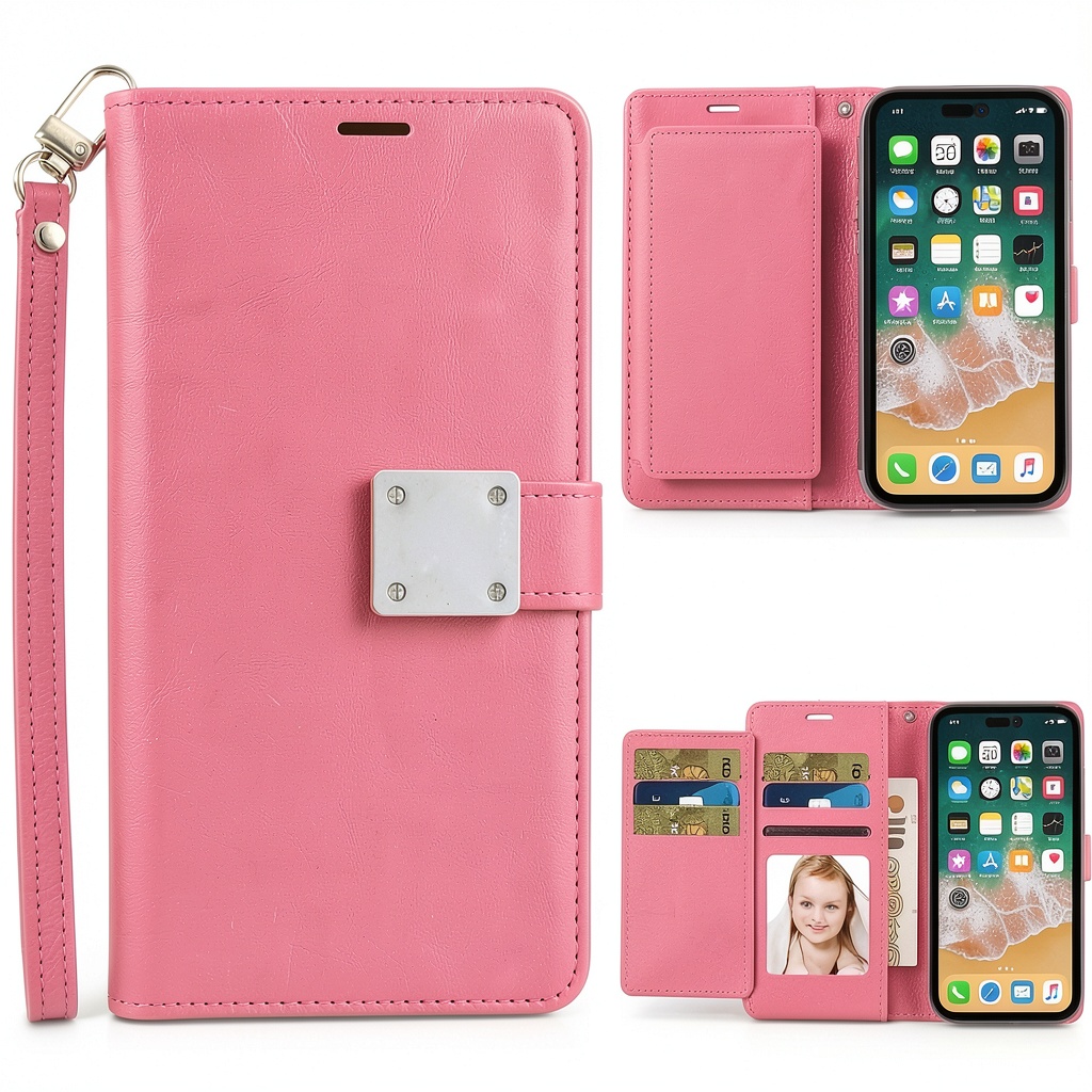 Entronix iPhone 17 Air Wallet Case showing card storage and zipper compartment in use