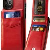 Entronix Slim Leather Wallet Case iPhone 15 Pro Pink Red-2