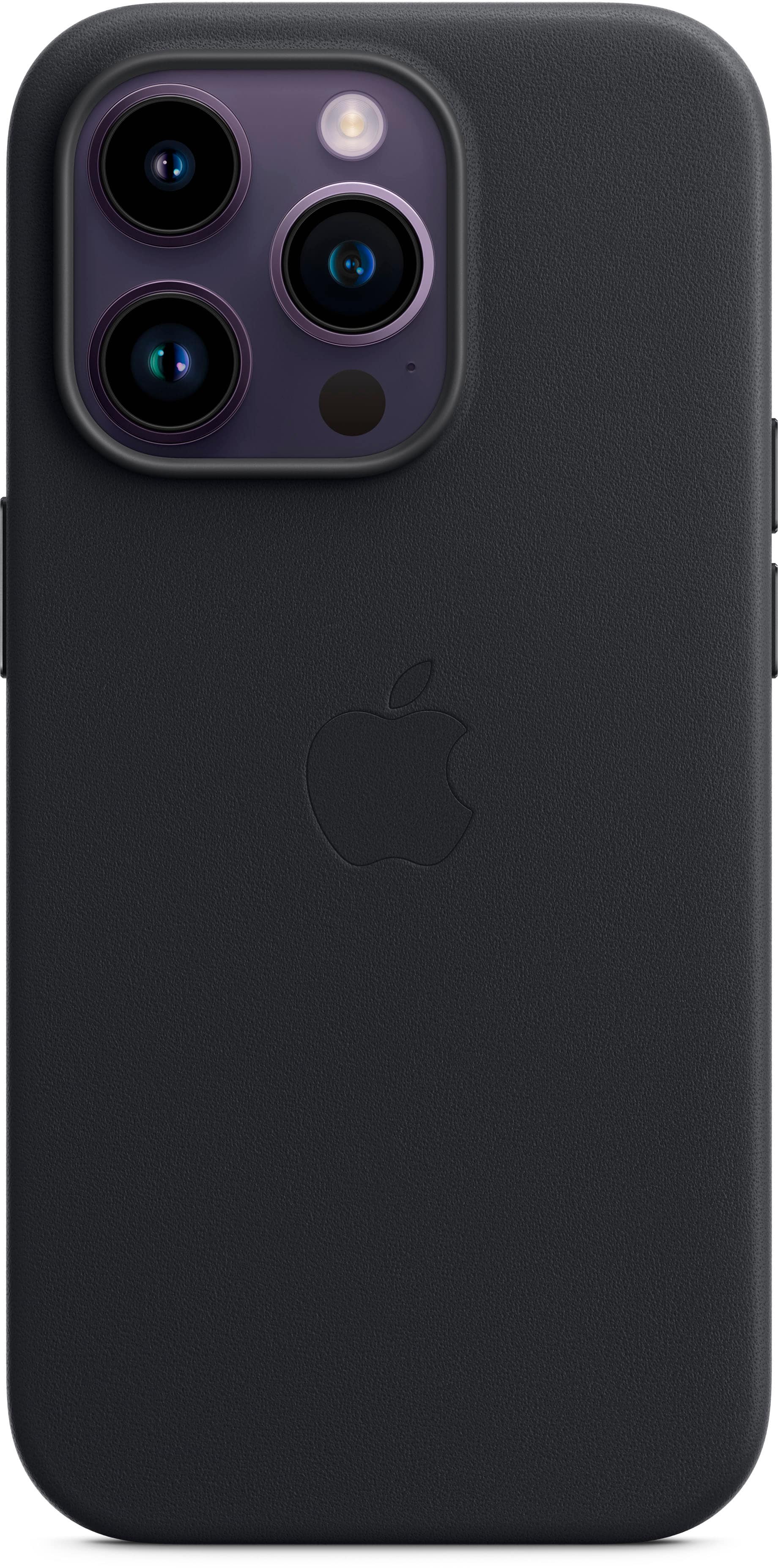 Apple Leather Case with MagSafe attached to iPhone 14 Pro